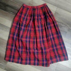 Vintage 90s Components Red Plaid Midi Skirt Medium Tartan Pleated Dark Academia